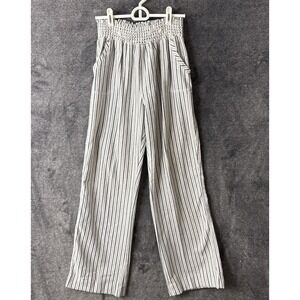 Ci Sona Pull-on‎ Pants Women's  LG  White W/Black Stripes Linen Blend Pockets